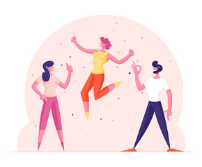 Happy People Friends Company Positive Emotions Expression. Young Man and Women Gesturing Ok Sign, Showing Thumb Up and Yelling Yes. Excited Characters Having Fun. Cartoon Flat Vector Illustration