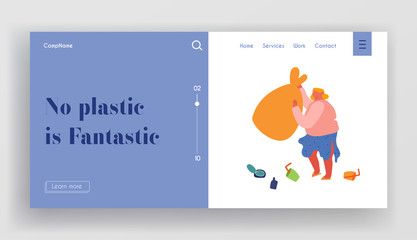 Volunteering, Ecology Protection Website Landing Page. Volunteer Cleaning Garbage in City Park Area. Woman Working Collecting Litter Trash to Sack Web Page Banner. Cartoon Flat Vector Illustration