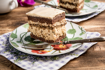 Piece of nutty-coffee cake.