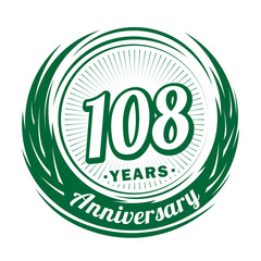 One hundred and eight years anniversary celebration logotype. 108th anniversary logo. Vector and illustration.