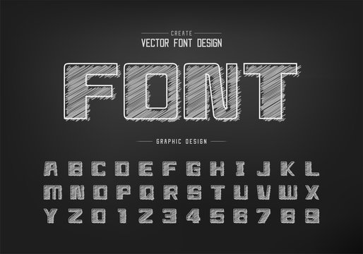 Chalk font and bold alphabet vector, Hand draw square typeface letter and number design