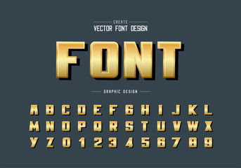 Gold font and bold alphabet vector, Golden writing typeface and number design, Graphic text on background