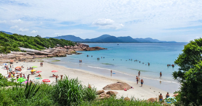 Florianopolis, SC, Brazil - March 03, 2018: Beautiful day at the Prainha da Barra Beach - Florian&oacute;polis, Santa Catarina, Brazil