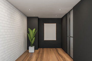 Mock up poster in brick and gray corridor