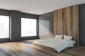 Fototapeta na wymiar Gray and wooden bedroom corner