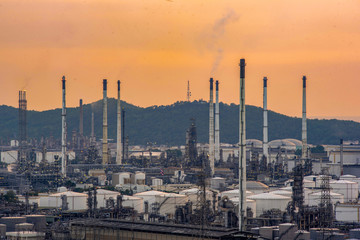 Oil and gas refinery at twilight - Petrochemical factory