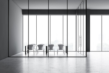 Gray and glass meeting room interior