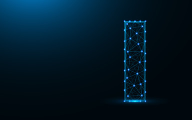 Letter I low poly design, alphabet abstract geometric image, font wireframe mesh polygonal vector illustration made from points and lines on dark blue background
