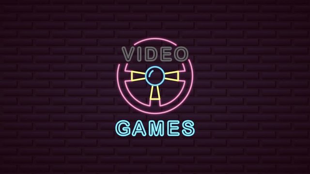 wall with neon light video game car wheel control