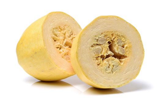 Organic spaghetti squash Cucurbita pepo vegetable on white background