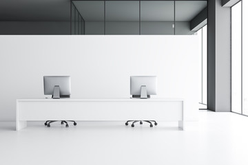 White modern office workplace interior