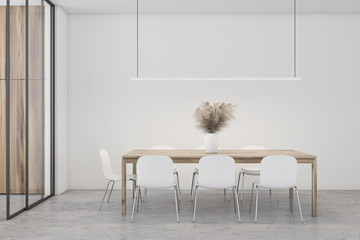 Minimalistic white dining room interior