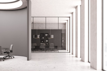 Futuristic round gray conference room