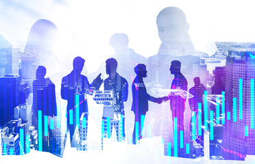 Business team in city, digital charts