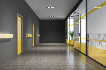 Empty office hall with yellow doors