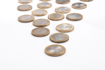 Euro coins, the official currency of 19 of the 28 member states of the EU