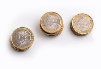 Euro coins, the official currency of 19 of the 28 member states of the EU