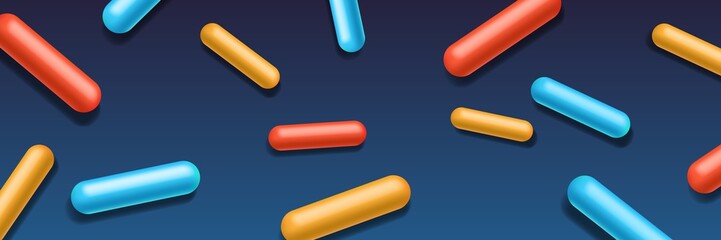 Abstract Background Pills, Capsules. Blue, Orange, Red, Yellow. Dynamic Creative Beautiful Template Advertising Poster, Business Card, Placard, Cover, Brochure, Web Design Banner.