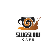slugslow cafe logo, with mug coffee and snail vector
