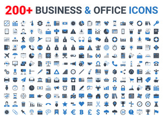 Business, office, finance icons set. Blue and Black