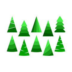 Set of hristmas trees. Beautiful cartoon colorful illustration on white backdrop. Vector design of cartoon christmas tree. Cute vector illustration. Winter season design element.