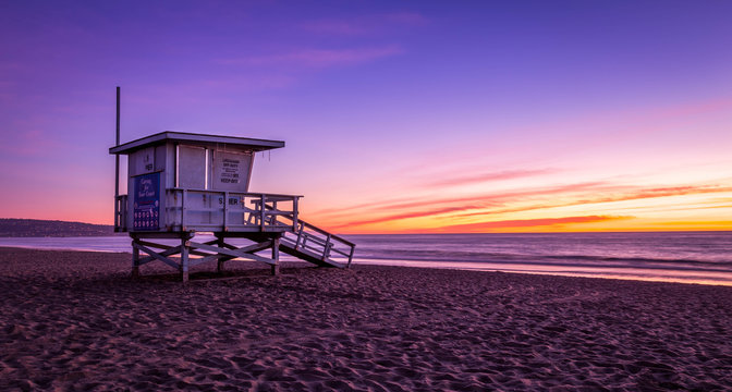 baywatch station at sunset