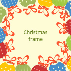 Christmas ornaments and ribbons frame, space for text