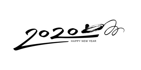 2020 design template for chinese new year black and white. Brush and ink lettering