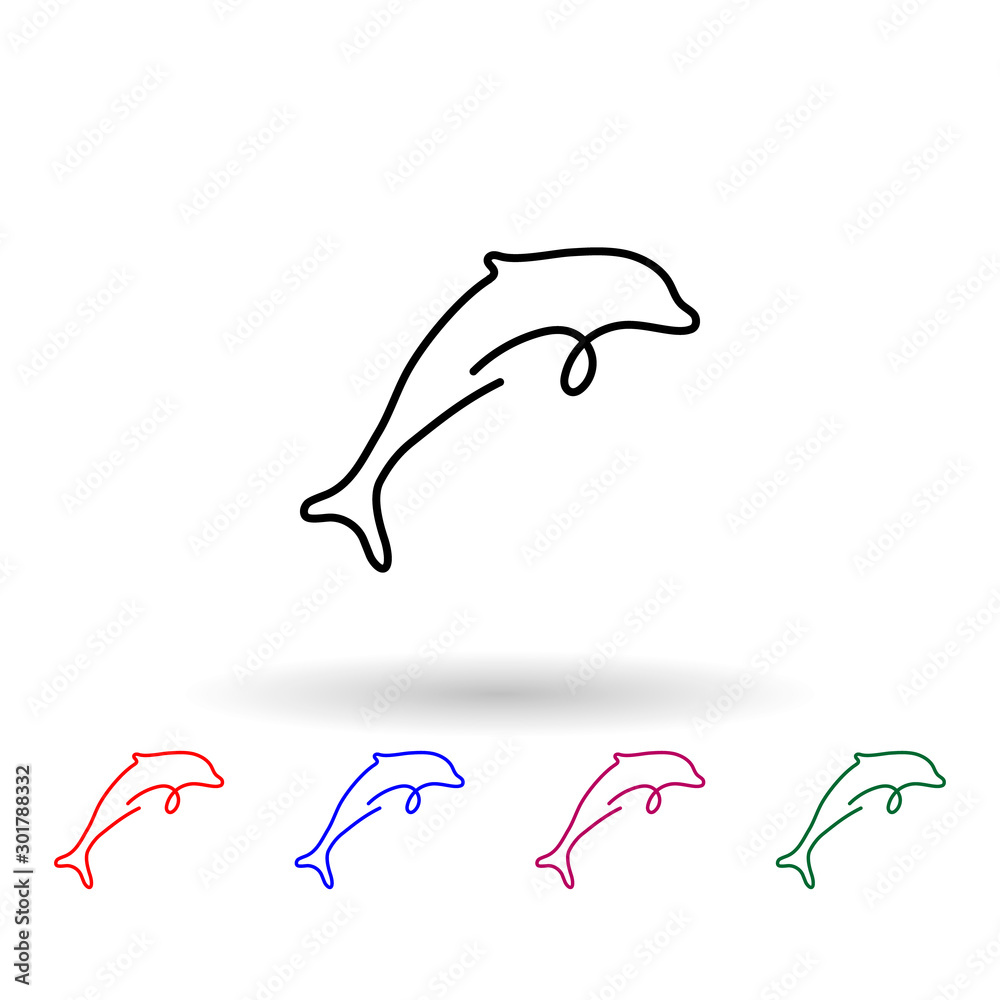 Poster dolphin one line multi color icon. simple thin line, outline vector of animals one line icons for ui