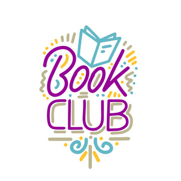 Vector illustration with hand-drawn lettering. "Book club" inscription for invitation and greeting card, promo, prints, flyer, cover, and posters. 