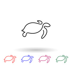 Turtle one line multi color icon. Simple thin line, outline vector of animals one line icons for ui and ux, website or mobile application on white background