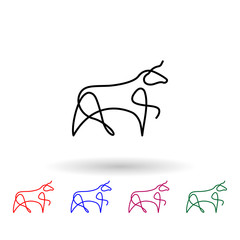 Bull one line multi color icon. Simple thin line, outline vector of animals one line icons for ui and ux, website or mobile application on white background