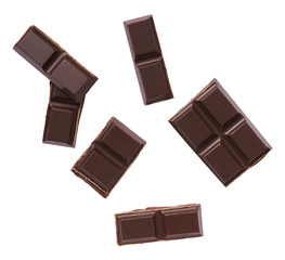 Dark chocolate isolated on white background, top view.