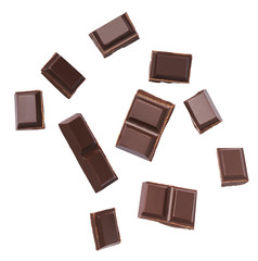 Dark chocolate isolated on white background, top view.