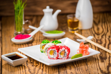 Fototapeta na wymiar Japanese cuisine with fresh seafood