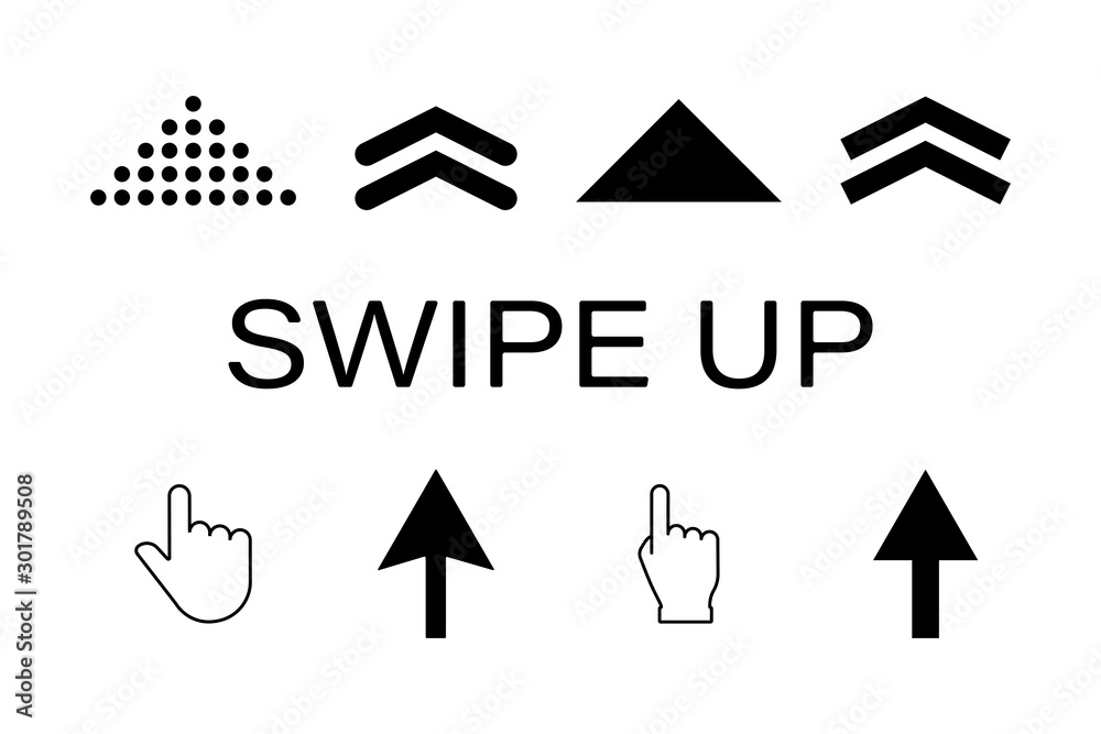 Poster vector arrow icon set. hand click vector. black swipe up vector pointer. arrow line graphic design. 
