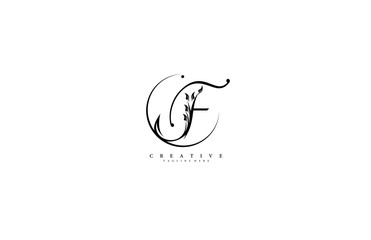 Luxury Logo template flourishes letter F Black color logotype