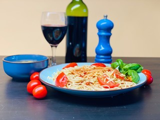 Spaghetti with vegetables from above
