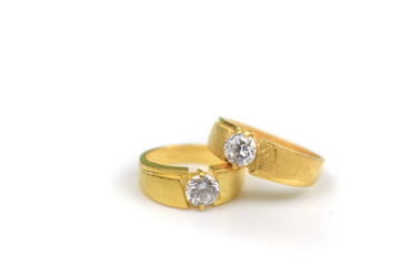 Gold diamond Wedding  Ring isolated on white background place for text