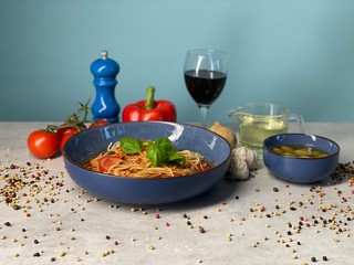 Spaghetti with vegetables from above