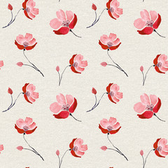 Seamless pattern with red watercolor flowers.