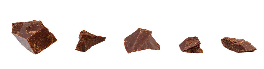 Broken chocolate pieces isolated on white with clipping path