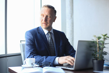 Elegant mature businessman analyzing data while working in office.