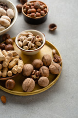 Mix of assorted nuts, walnuts and hazelnuts