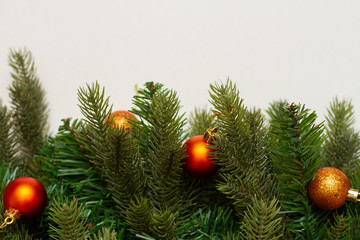 christmas tree with balls on red background