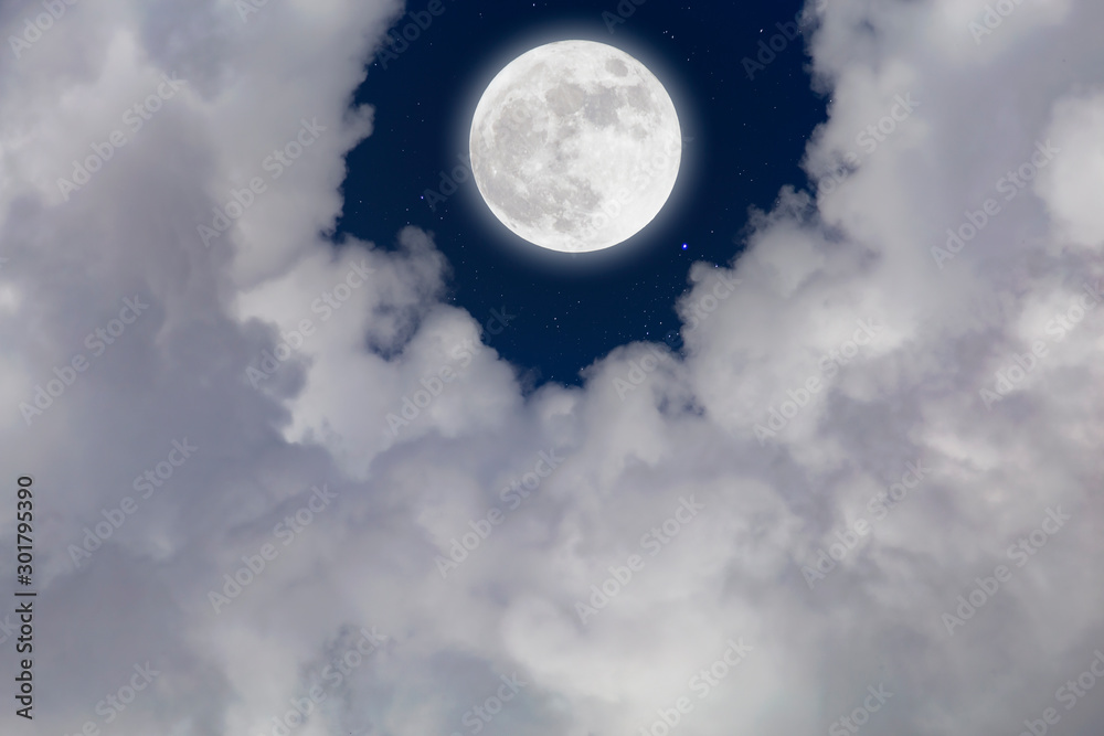 Canvas Prints full moon with starry and clouds background. romantic night.