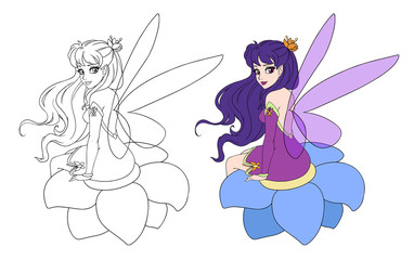 Illustration of a beautiful fairy sitting on the flower.