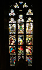 Fototapeta na wymiar Basilica of Saints Peter and Paul, Vysehrad, Prague, stained glass windows.