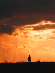 Naklejka na ściany i meble silhouette of man in the sunset