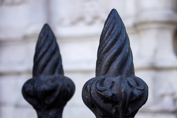 Details of a metallic fence at the entrance of the Real Gabinete Portugu&ecirc;s de Leitura in Rio de Janeiro, Brazil
